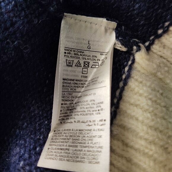 Old Navy Women Sweater Fair Isle Navy Blue Festive Colors Crew Neck Size L - Picture 4 of 9